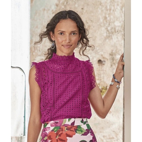 Sundance Tops - New $108 Sundance Lyra Eyelet Boho Sleeveless Blouse Top Women's XL Fuscia Pink